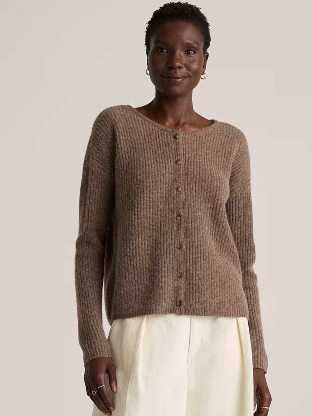 Quince Yak Ribbed Crew Cardigan Chocolate Size XS